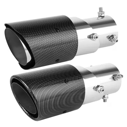 Stainless Steel Car Exhaust Tip, Carbon Fiber ABS Shell Multi-Angle Adjustable Curved Muffler Decor Cover
