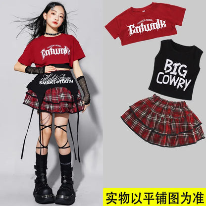 Girls K-pop Fashion Crop Top Bud Skirts Children Hip Hop Street Dance Costume Kids Streetwear Girl Group Jazz Summer Clothes Set