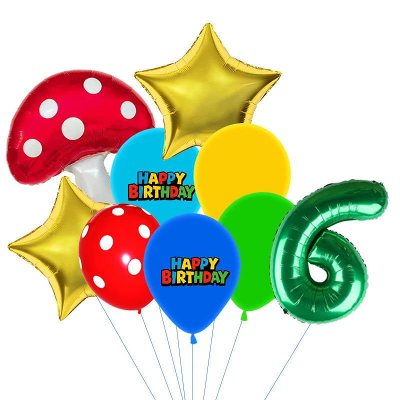 Red Blue Green Yellow Mushroom Star Balloons for Cartoon Video Game Super Bros Balloon Birthday Inspired Party Decoration