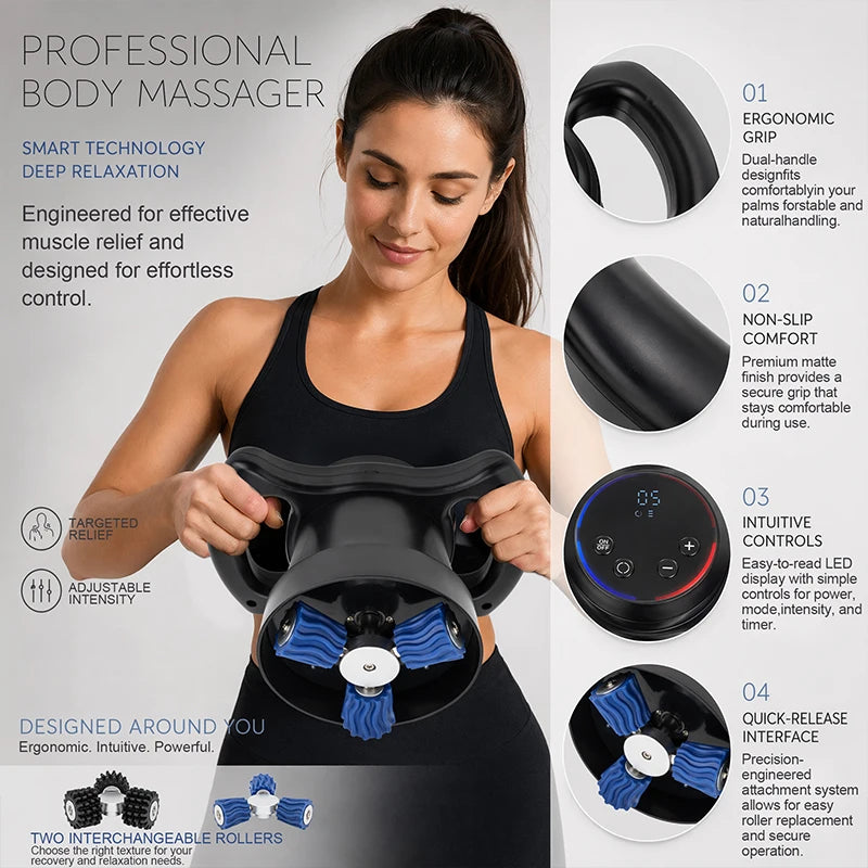 Massager Ergonomic Handheld Body with Interchangeable Rollers for Full Body Relaxation & Anti-Cellulite Care Vibrating Massager