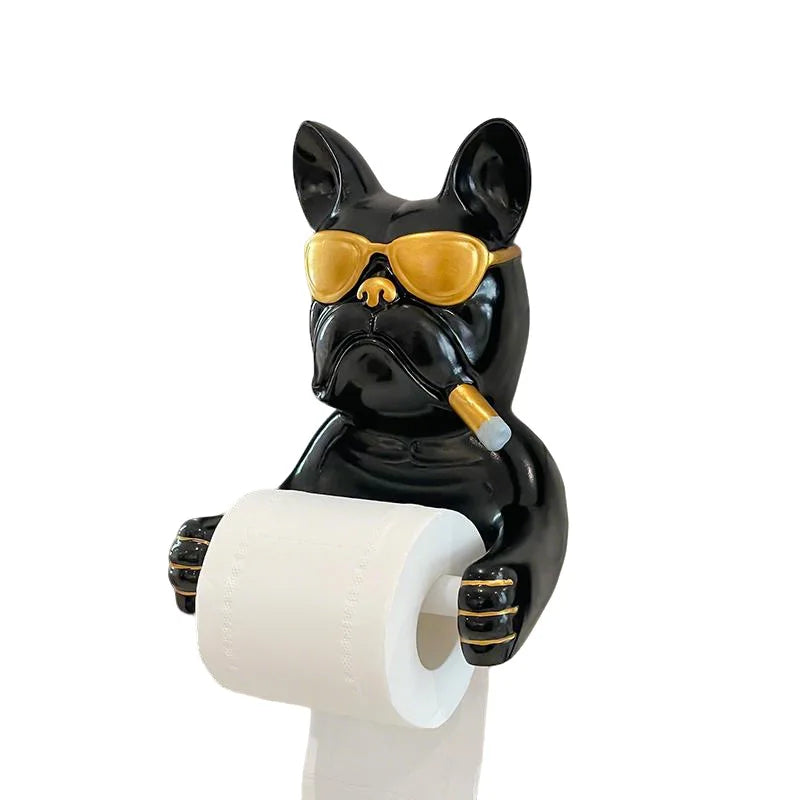 Creative Cute Bulldog Wall Mounted Roll Paper Hanger Toilet Carton No Punching Household Storage Shelf