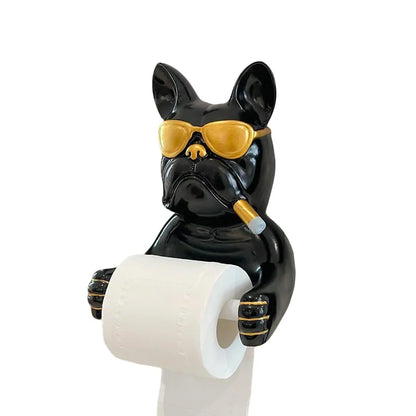 Creative Cute Bulldog Wall Mounted Roll Paper Hanger Toilet Carton No Punching Household Storage Shelf