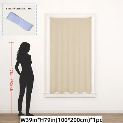 1 PCS of 100% Blackout Curtain, Non Perforated Magic Tape Self-Adhesive Curtain, Heat-Insulating Blackout Bedroom Curtain