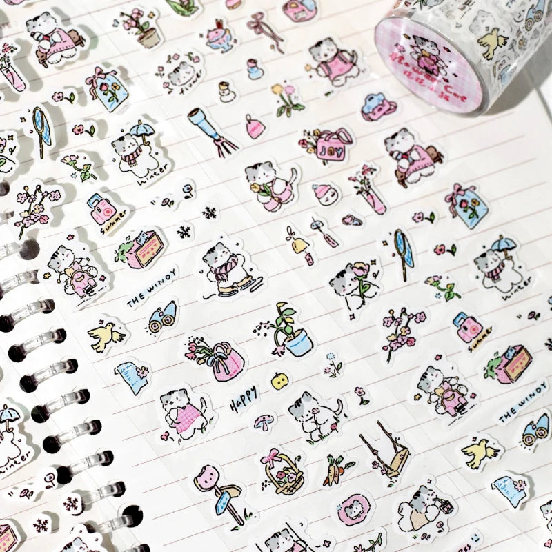 Journal GO 6.5x200cm Kitten Life Diary Tape Sticker Decorative Collage Adhesive DIY Scrapbooking Masking Tape Lovely Cat Sticker