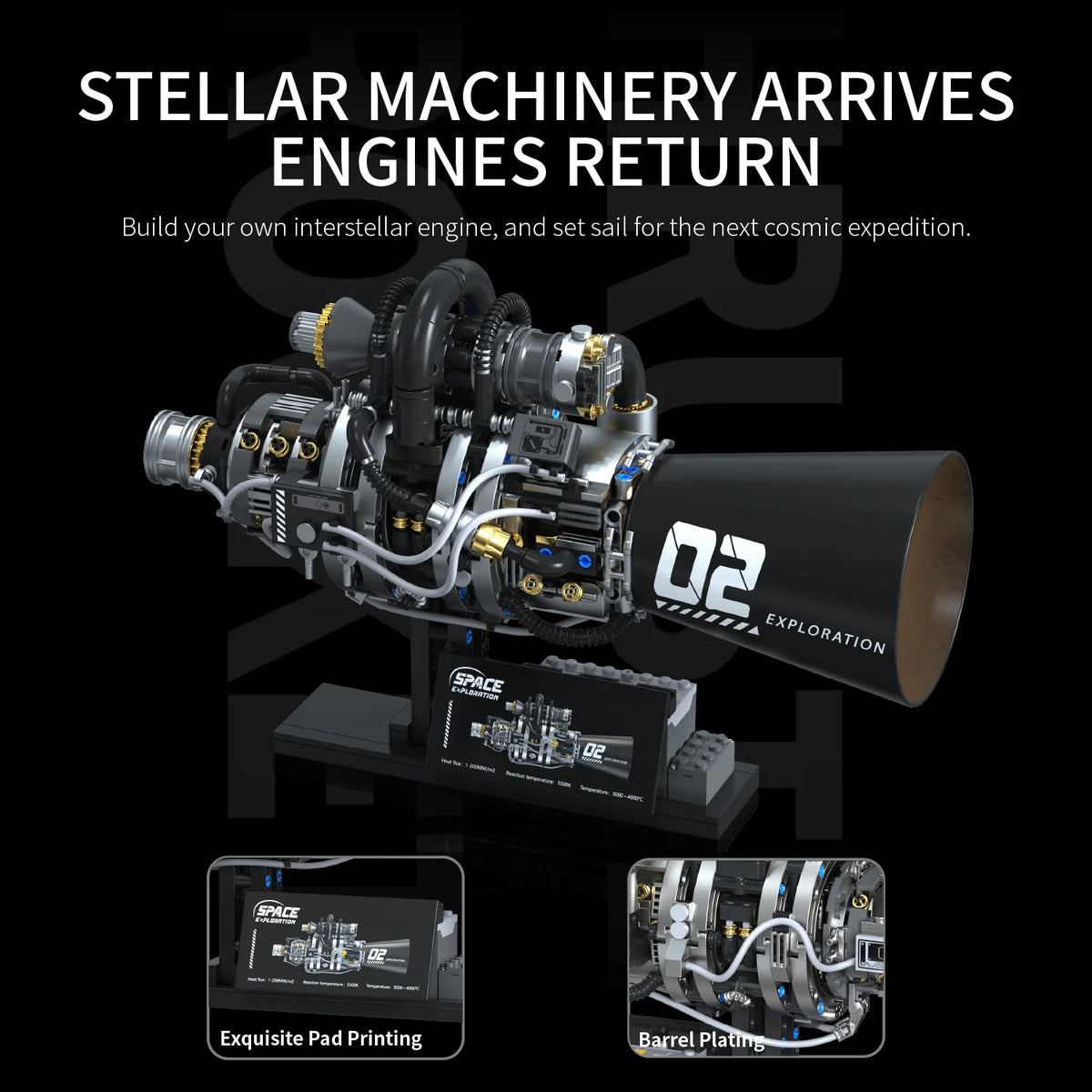 Starship Quantum Core Engine Building Blocks Space Exploration Rocket Engine Mechanical Bricks Set with Display Stand Toy Gift