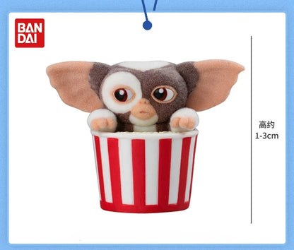 Bandai Genuine Gremlins Gizmo Flocked Mini Figure Capsule Gashapon Horror Movie Character Desktop Ornament Collection Toys Gifts
