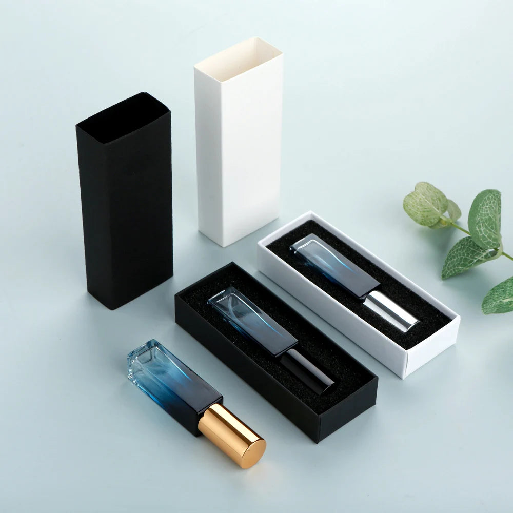 10PCS 10ml Blue Gradient Perfume Bottle Square Glass Spray Bottle with Box Travel Portable Sample Fragrance Atomizer