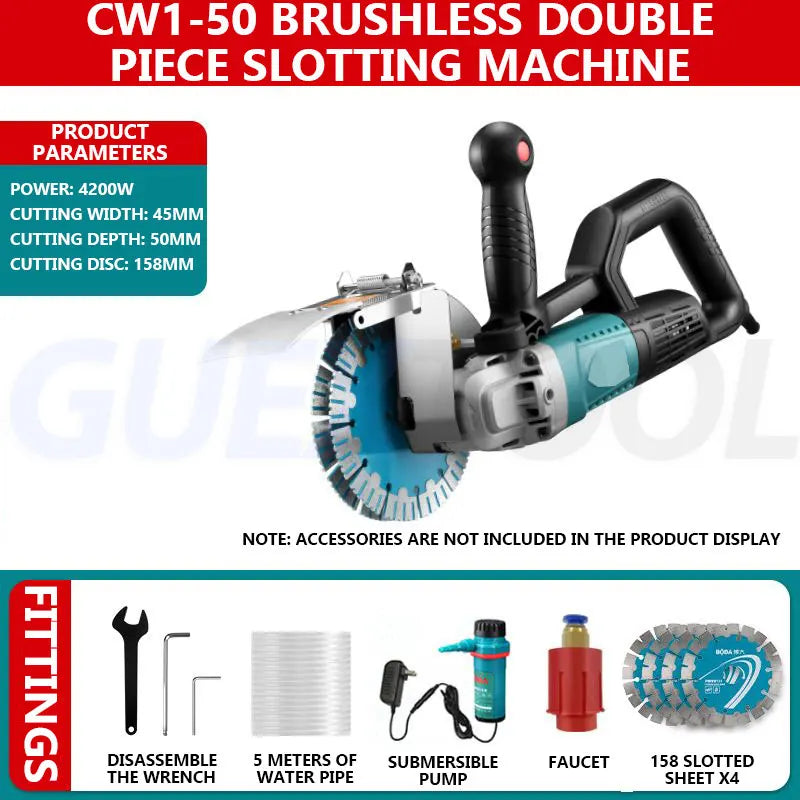 Double Blade Brushless Slotting Machine, High-power 90° Without Dead Corners Electric Concrete Groover, Wall Chaser for Concrete