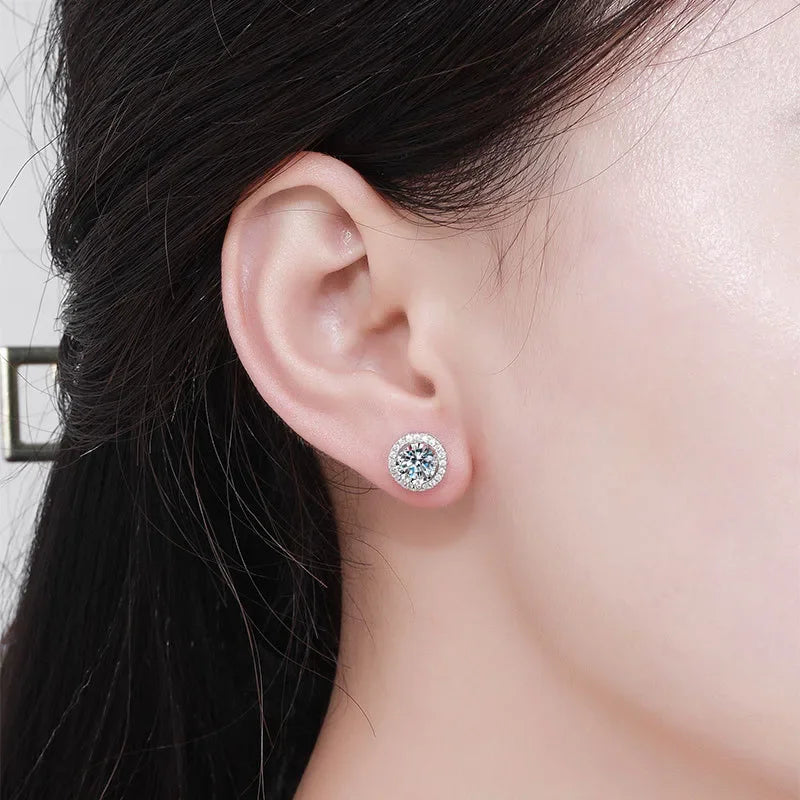 NeeTim Moissanite Stud Earrings for Women S925 Sterling Silver with White Gold Plated Earring Ear Studs Wedding Fine Jewelry