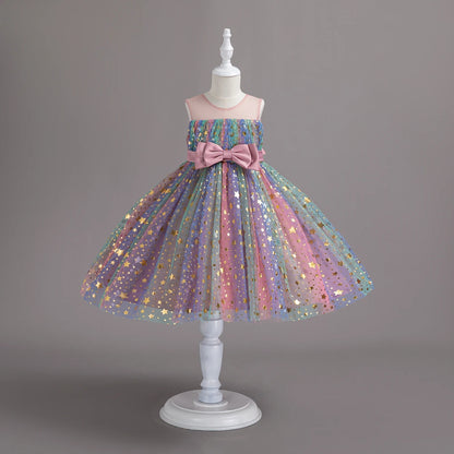 1-10 Years Baby Girl Clothing Rainbow Sequins Dress For Christmas Halloween Brithday Party Kid Girl Wedding Princess Dresses