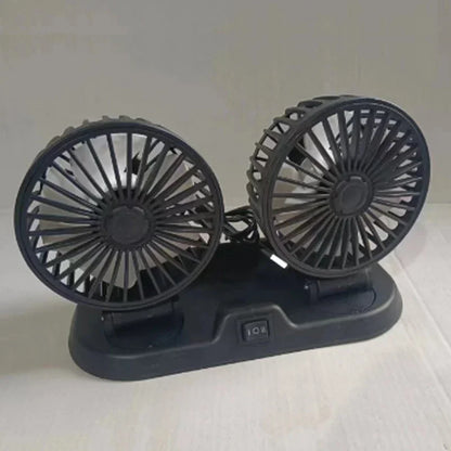 Multi-Voltage Car Fan | Dual Head USB Cooler | 2-Speed Adjustable | Auto Air Ventilation | 5V/12V/24V Compatible