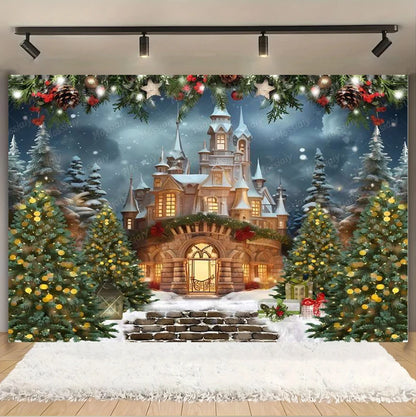 Christmas Glitter Photography Backdrop Street Xmas Gifts Pine Tree Family Portrait Festival Party Studio Photo Background Banner