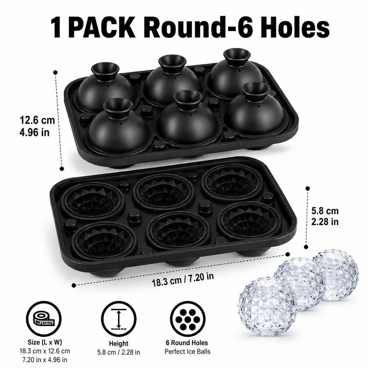 Easy Release Diamond Ice Cube Tray Sphere Ice Mold Food Grade Silicone Ice Molds With Funnel For Slow Melting Coffee Bar Gadgets