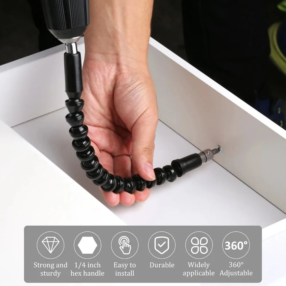 Flexible Drill Bit Extension Set, 105° Right Angle Drill Attachment Hex Adapter Socket Bendable Magnetic Extender Screwdriver