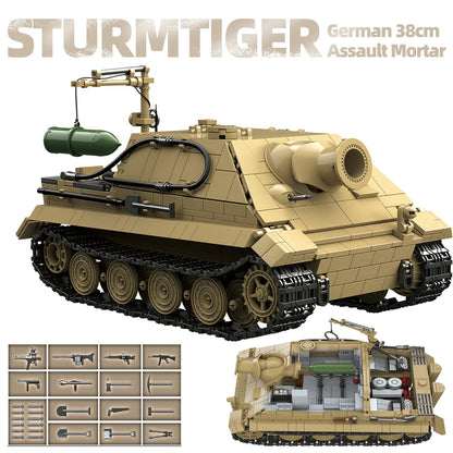 1394pcs Sturmtiger Tank Building Blocks Kit Scene Of Military Equipment Bricks Model Assembly Desk Decoration Toy Kids Gifts