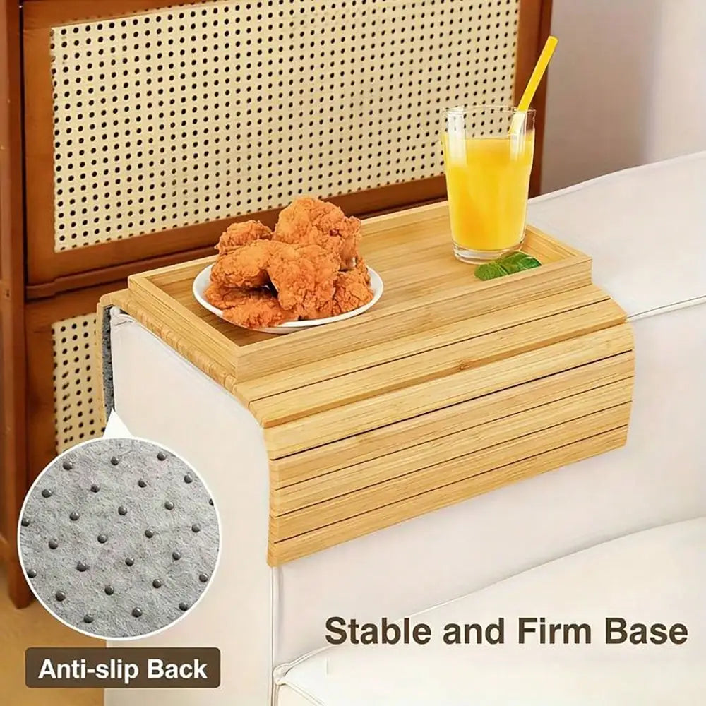 Foldable Bamboo-like Sofa Arm Tray No Assembly Needed, Anti-Dropping Cup Holder Back Anti-Slip Pad Couch Living Room Office Hold