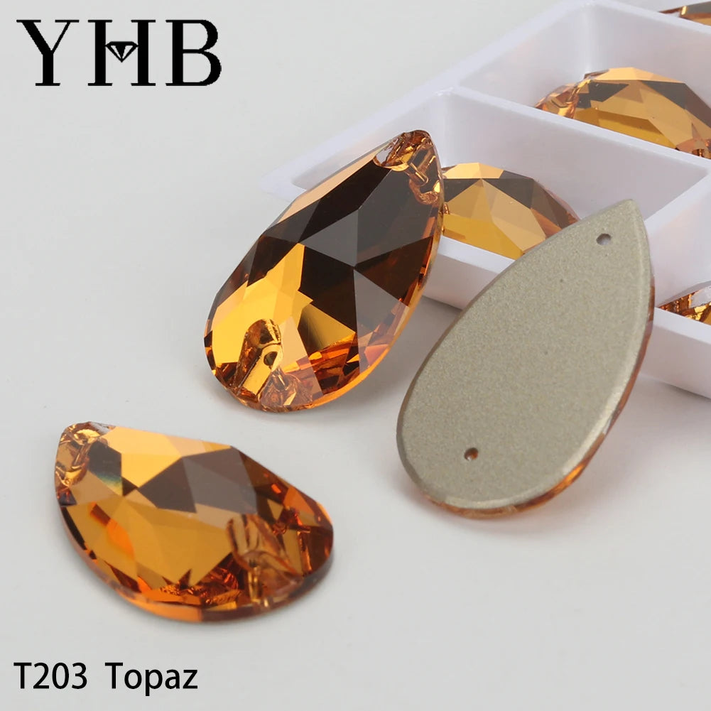 YHB Drop Moonlight Glass Lt Siam Crystal AB Sewing Stones Flatback Sew on Rhinestones For Garment Clothes Bags
