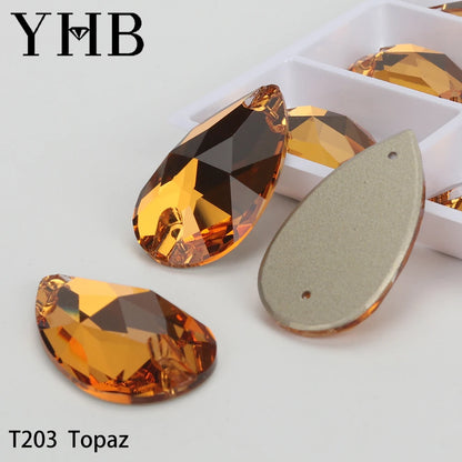 YHB Drop Moonlight Glass Lt Siam Crystal AB Sewing Stones Flatback Sew on Rhinestones For Garment Clothes Bags