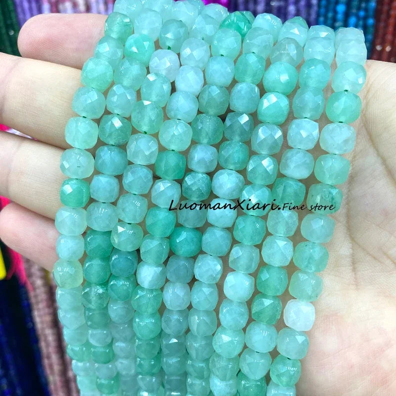 Natural Stone 7-8MM Faceted Square Lapis Lazuli Loose Cube Spacer Beads for Jewelry Making Diy Earrings Bracelets Accessories