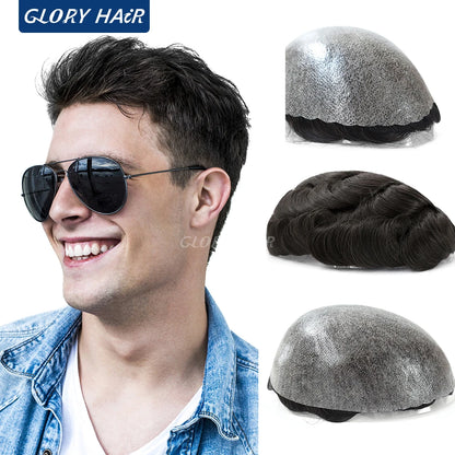 0.12-0.14mm Injected Male Hair Prosthesis Injection Thin Skin Toupee Man Wigs Human Hair Men's Capillary Prothesis For Hair Loss