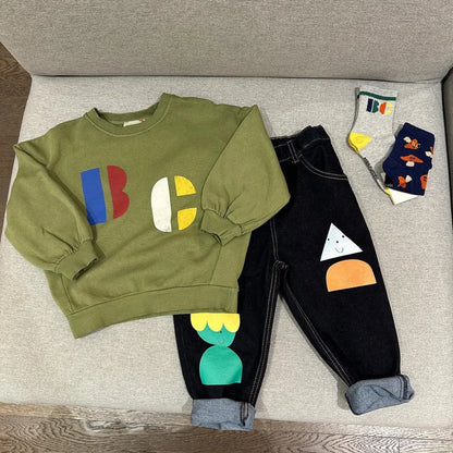 Autumn/Winter INS Korean Style Boys' and Girls' Cartoon Printed Underpants with Velvet Lace Up Guard Sports Children's Pants