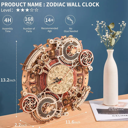 ROKR 3D Wooden Puzzles Wooden Steampunk Clock Kit  DIY Mechanical Wall Quartz Aesthetic Room for Adults