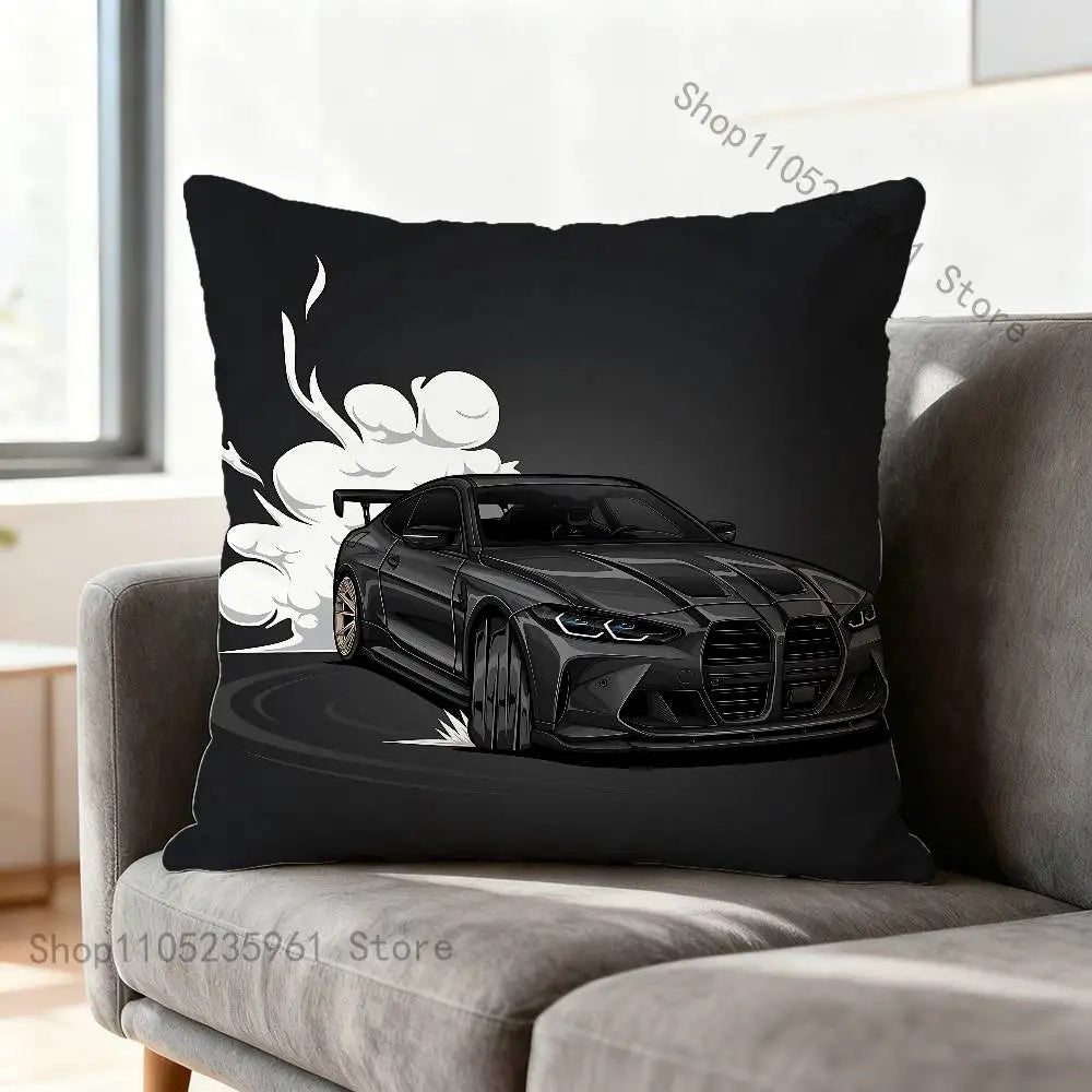 Black White E-E36 Car Pillow Cases for Bedroom Living Room Sofa Home Decor Polyester Cushion Cover with Zipper