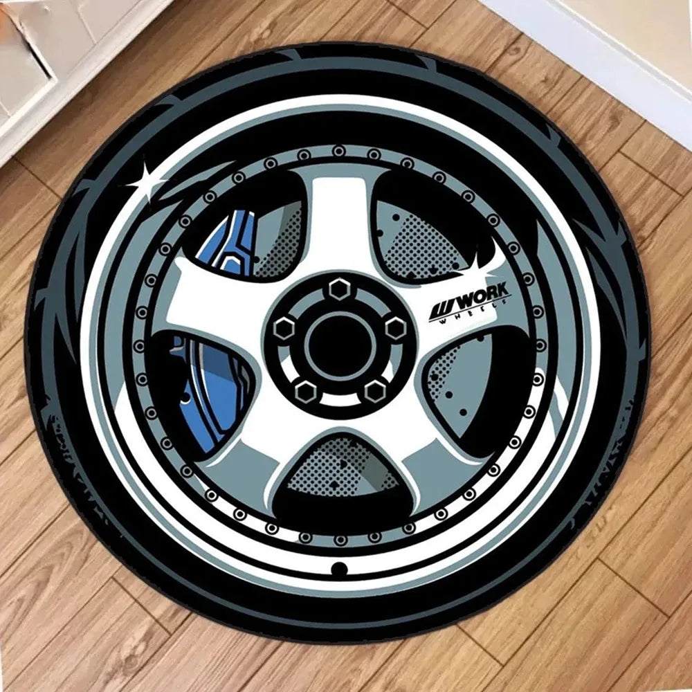 Car Rugs Tire Shape Round Mats Boys Bedroom Rug Car Hub Home Living Room Anti-slip Coffee Table Floor Mat Tapetes De Automóv