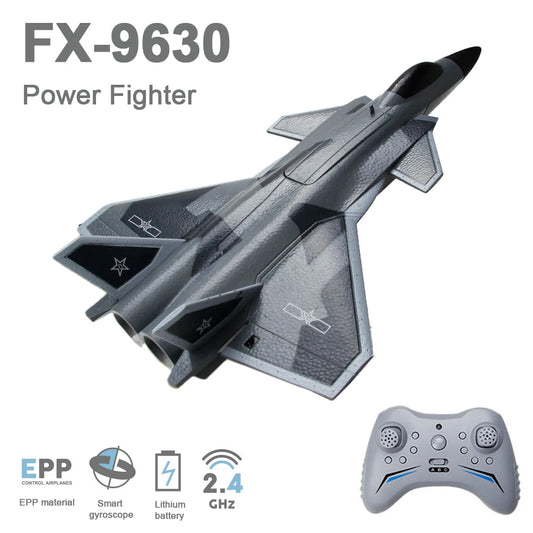 FX9630 J20 RC Plane Gyroscope Power Fighter Remote Control Airplane Anti-collision Soft Rubber Head Glider with Culvert Design