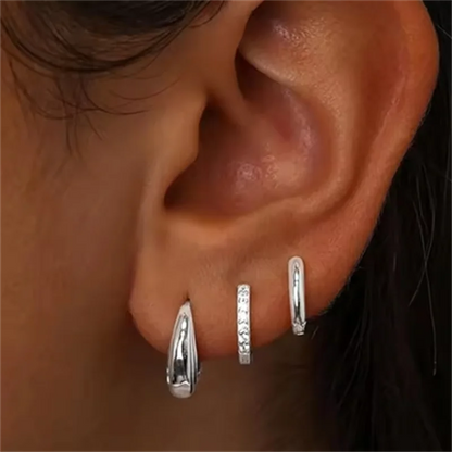 3PCS Stainless Steel Gold Color Circle Hoop Earrings Set for Women Simple Zircon Flower Stud Earring Cartilage Piercing Jewelry