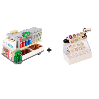 MOC City Supermarket Shop Store Building Blocks Street View Drink Food Vegetable Food Accessories Dessert Blocks Printed Bricks