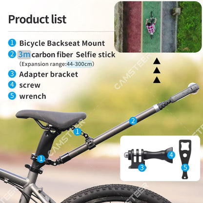Camsteer Bicycle Backseat Mount 3rd Person View GoPro 13 12 Camera Brackets for Insta360 X6 X5 AcePro DJI Osmo360 Action 6 5Pro