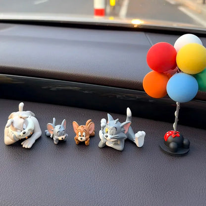 4pcs/Set Cute Tom Jerry Tuffy Spike Kawaii Lying Cartoon Figures Cake Topper Anime Toy Car Ornament Desktop Decor Birthday Gifts