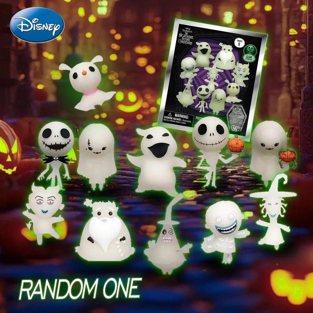 Random 1 Disney The Nightmare Before Christmas Glow In The Dark Blind Box Keychain Jack Sally Zero Oogie Boogie Collectible Gift