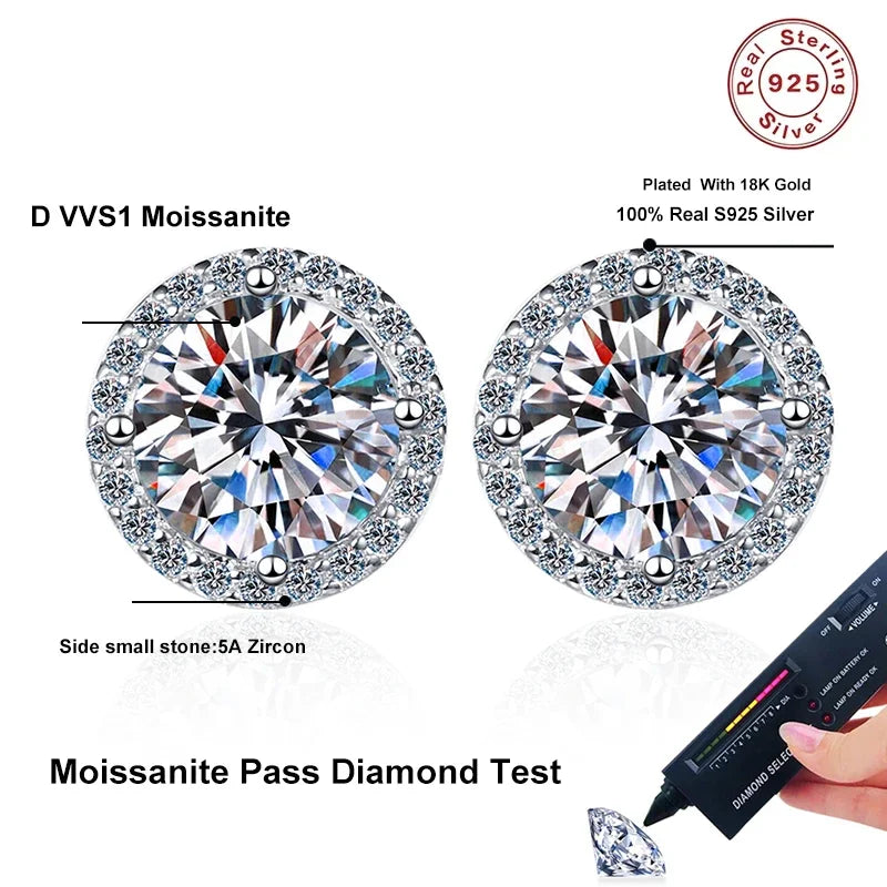 NeeTim Moissanite Stud Earrings for Women S925 Sterling Silver with White Gold Plated Earring Ear Studs Wedding Fine Jewelry