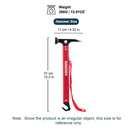 Widesea Aluminum Alloy Camping Nail Hammer Strong Durable Easy to Carry Multifunctional Hammer for Outdoor Tent Staking Backpack
