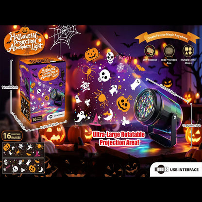 USB Projector Light Halloween Night Light Switchable Pattern LED Projector Lamp for Room Ceiling Window Wall Decor