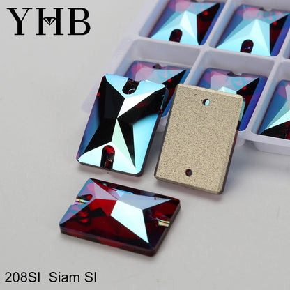 YHB Top Quality Rectangle Glass Crystal AB Moonlight Sewing Stones Flatback Sew on Rhinestones For Garment Clothes Bags