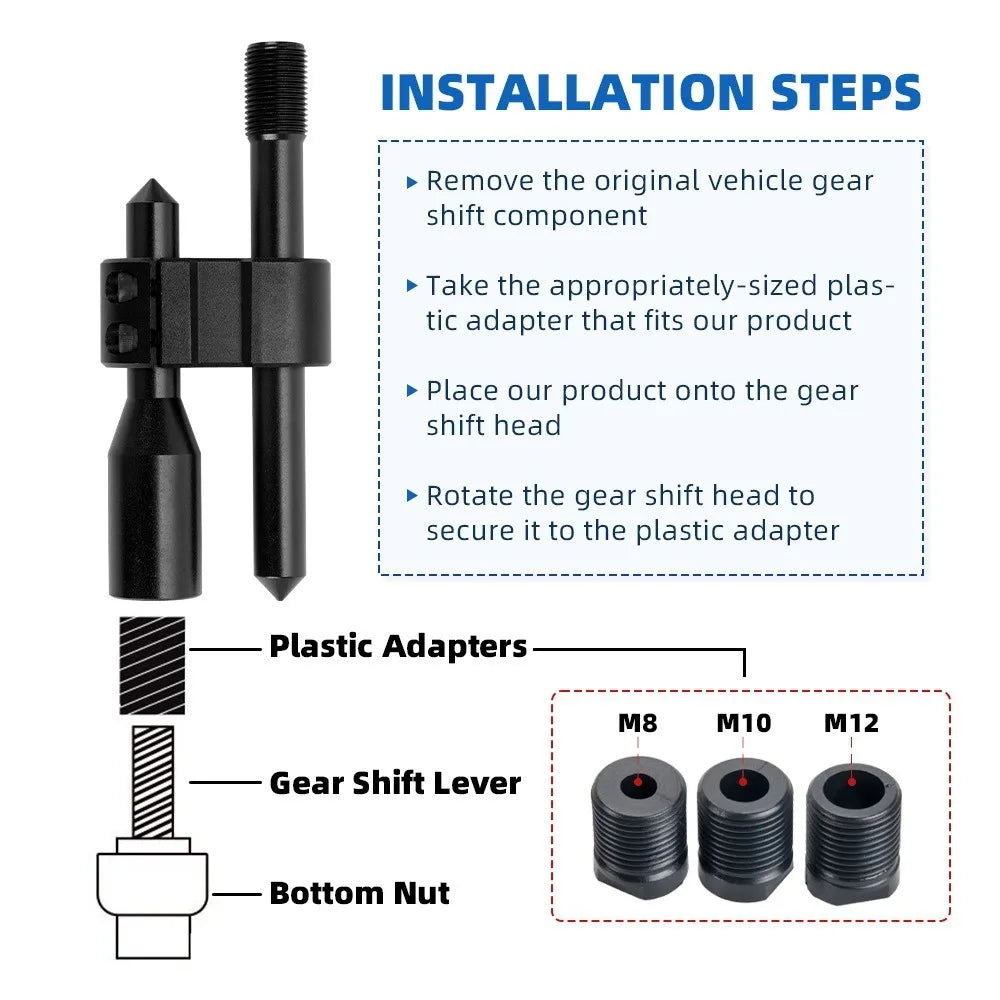 Car Aluminum H Type Gear Shift Knob Extension Adjustable Extender Shifter Lever Handle M18*1.5 M12*1.25 With Three Adapters