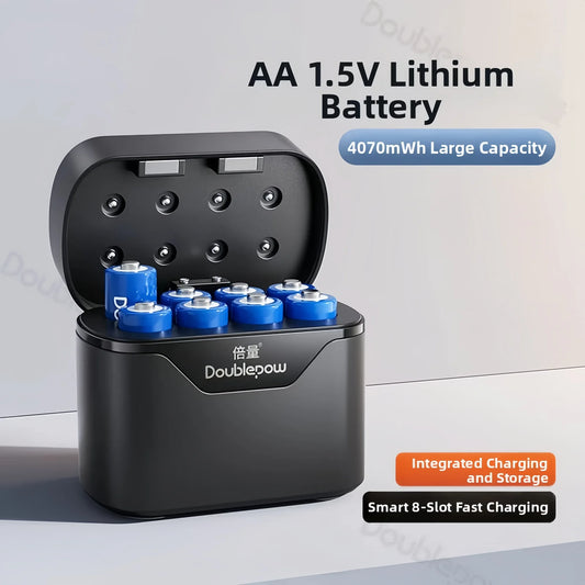 8PCS AA Lithium Battery 1.5V 3400mWh 4070mWh with 8 Slots USB NIMH Lithium Battery LED Light Display Charger for Monitor Camera
