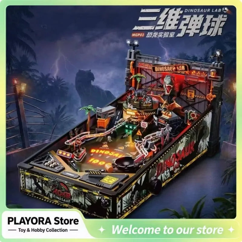 Dinosaur Lab Pinball Machine DIY Wooden Assembly Model With Light Sound Effect Desktop Arcade Game 3D Puzzle Collectible Gift