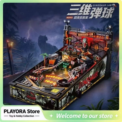 Dinosaur Lab Pinball Machine DIY Wooden Assembly Model With Light Sound Effect Desktop Arcade Game 3D Puzzle Collectible Gift