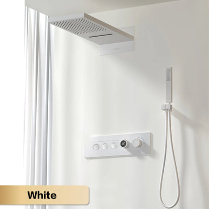 Luxury black brass wall mounted thermostatic shower system Simple embedded design for hot and cold water 3-function bathroom Tap