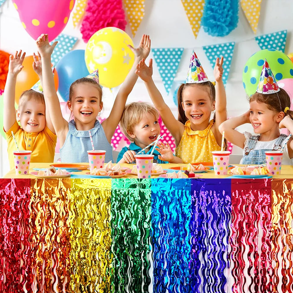 Rainbow Wavy Table Skirt Rainbow Metallic Foil Tinsel Table Skirts for Birthday Wedding Engagement Bridal Shower Party Supplies