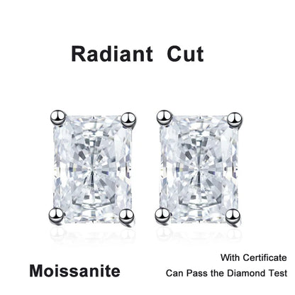 NeeTim 1CT 2CT Emerald Radiant Cut Moissanite Studs Earrings for Women Sparkling 925 Sterling Silver Earring Wedding Jewelry
