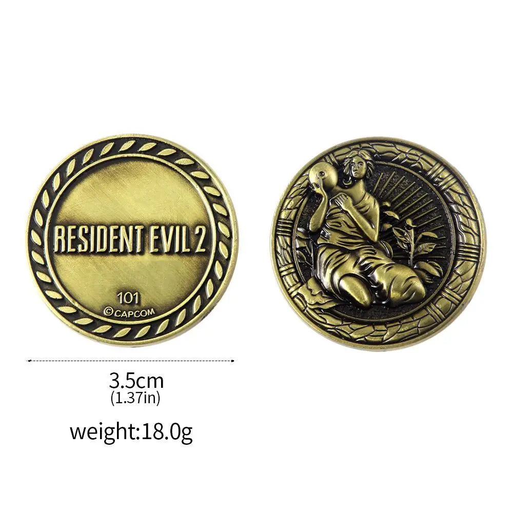 Residents Evils Commemorative Lion Badge Statue Decryption Coins Keychain RPD Raccoon City Police Station Keyring Unisex Jewelry