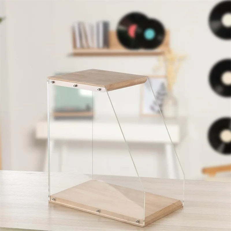 Wooden Record Rack Tabletop Ornament Transparent Vinyl Record Display Rack Tape Book Storage Box Solid Wood Storage Rack