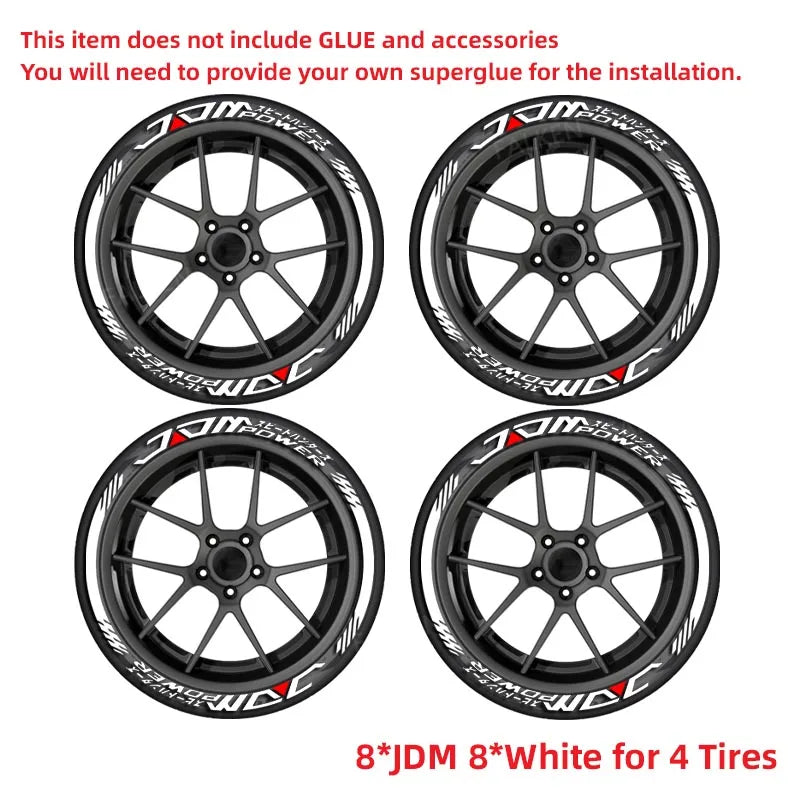Permanent JDM Tire Letter Stickers White Rubber Tire Decals Universal Fit Car Wheel Sidewall Sticker DIY Racing Drift Style