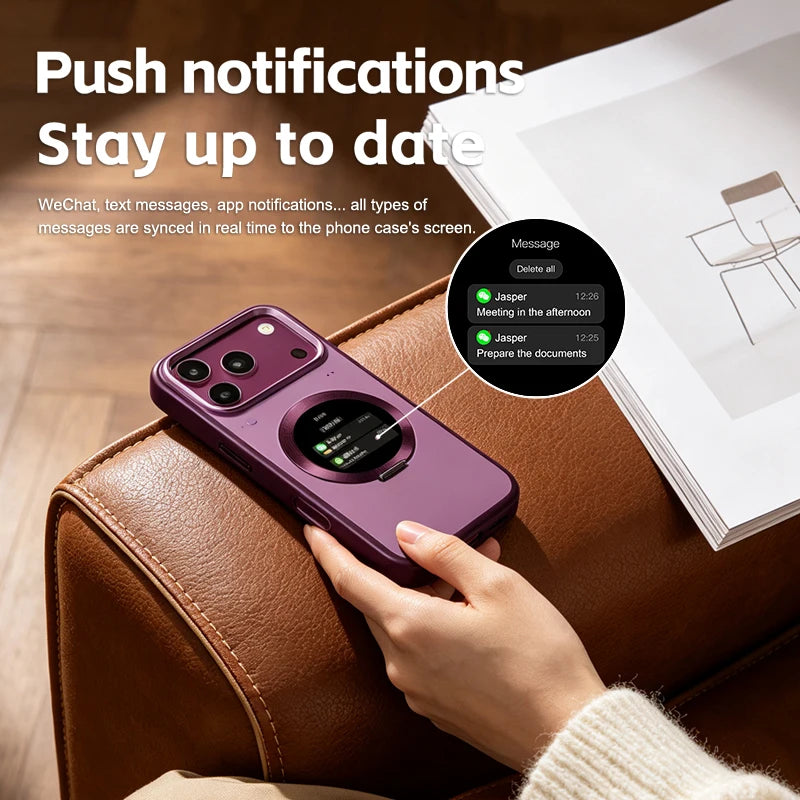 For iPhone 18 Pro Max Smart Phone Case with Smart Display Customizable Photos Videos One-click Recording Touch Window on Back