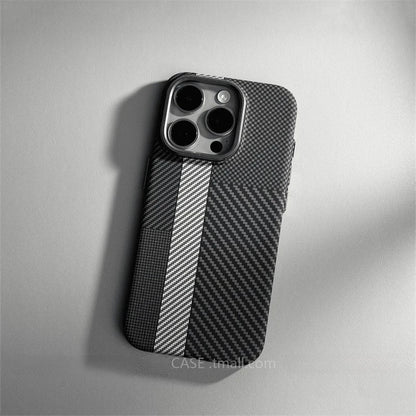 Relief Carbon Fiber Magnetic Case for iPhone 15 Pro Max 16 17 Pro Phone Cover Camera Metal Lens Protective Shell Hard PC Fundas